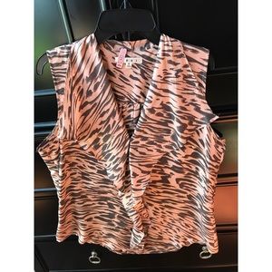 CAbi pink blouse with brown and black stripes (M)